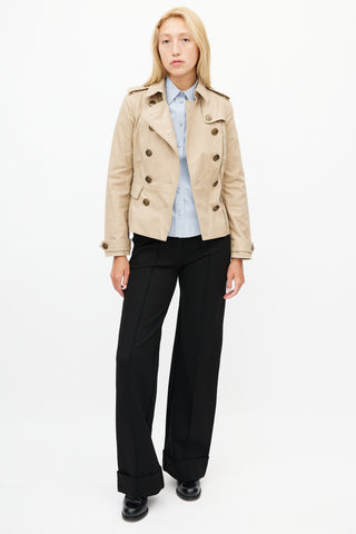 Burberry Beige Double Breasted Short Trench Coat