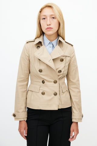 Burberry Beige Double Breasted Short Trench Coat