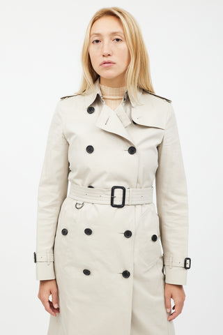Burberry Beige & Black Button Trench Coat