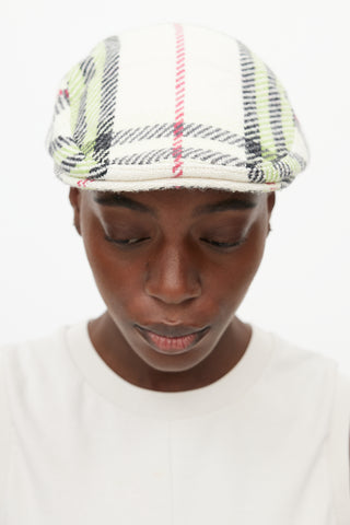 Burberry Beige & Green Wool Check Newsboy Hat