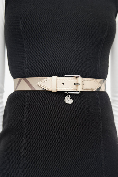 Burberry Beige & Black Coated Canvas Smoked Check Belt