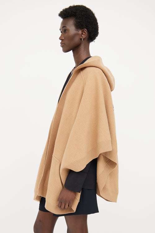 Burberry Tan Wool Cashmere Logo Hooded Cape