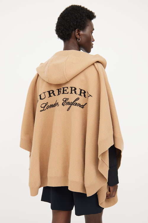 Burberry Tan Wool Cashmere Logo Hooded Cape