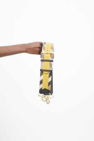 Burberry Beige & Multi Leather Check Wide Bag Strap