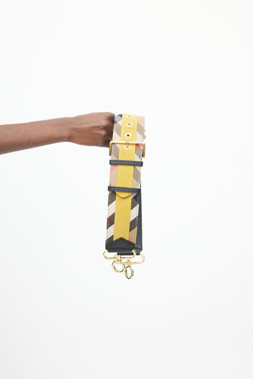 Burberry Beige & Multi Leather Check Wide Bag Strap