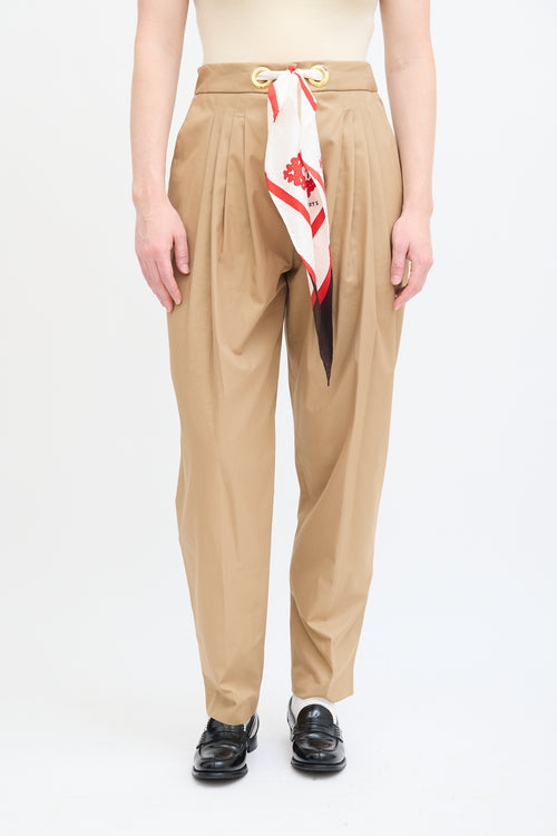 Burberry Beige & Multi Silk Scarf Belted Trouser