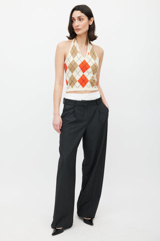 Burberry Beige & Multicolour Argyle Halter Top
