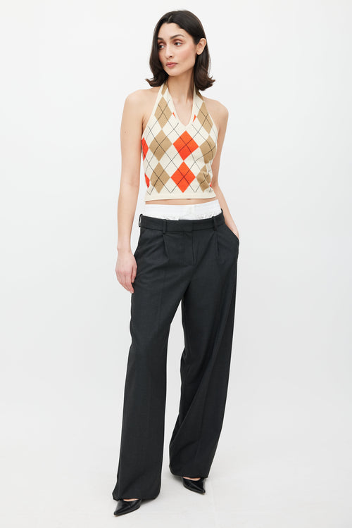Burberry Beige & Multicolour Argyle Halter Top