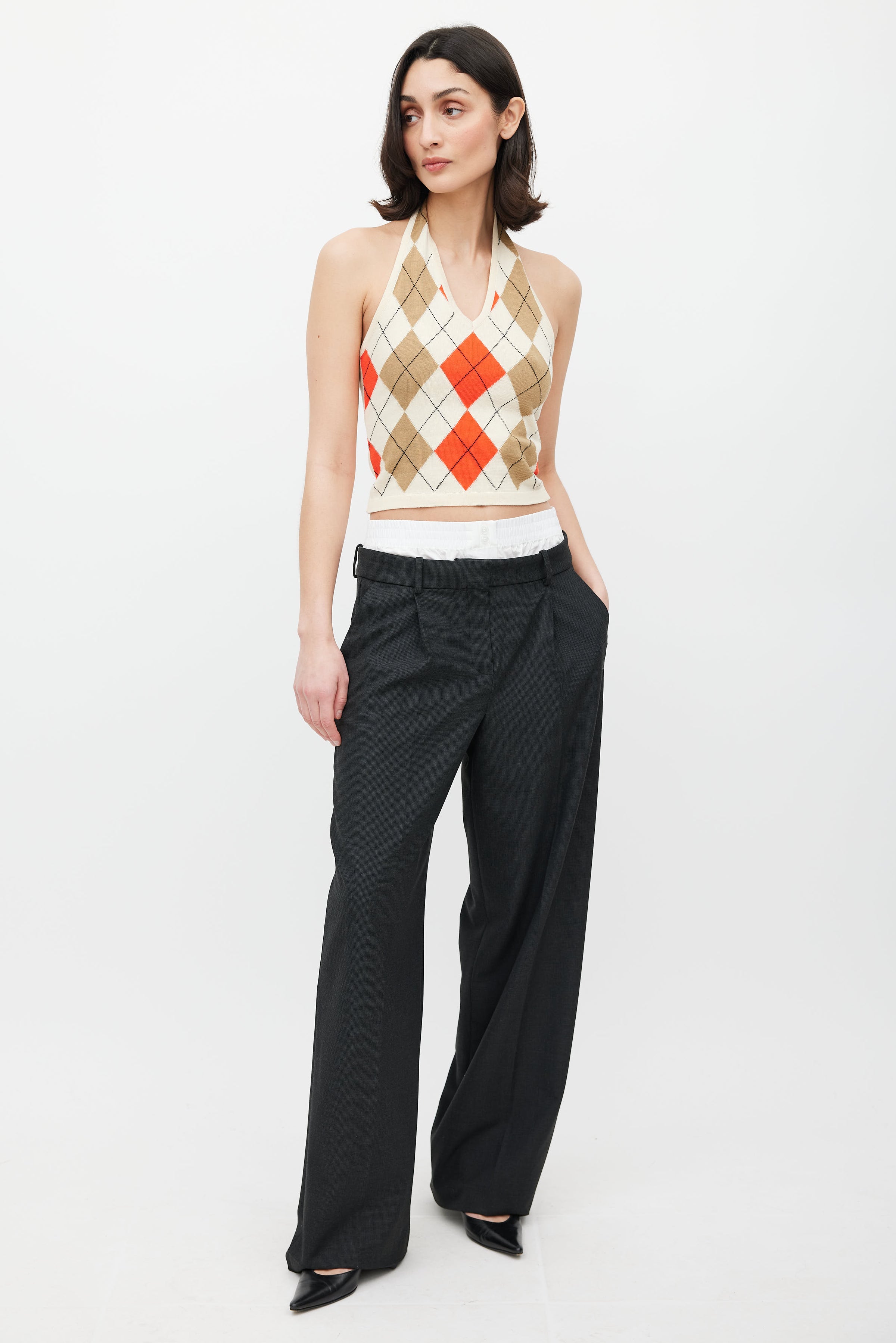 Burberry // Beige & Multicolour Argyle Halter Top VSP Consignment Burberry // Beige & Multicolour Argyle Halter Top VSP Consignment