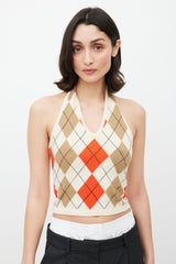 Burberry Beige & Multicolour Argyle Halter Top
