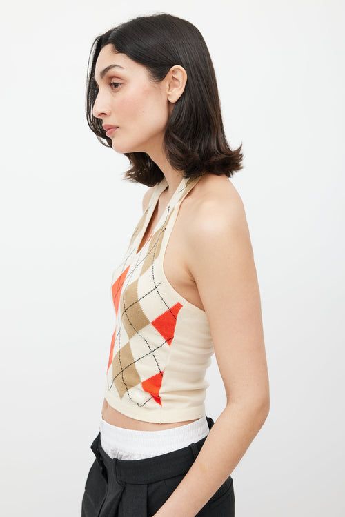 Burberry Beige & Multicolour Argyle Halter Top