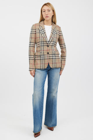 Burberry Beige & Multicolour Cashmere Nova Check Blazer