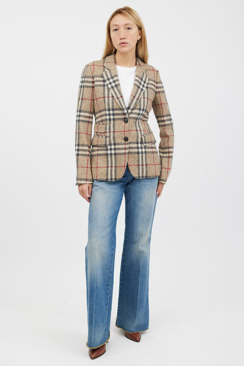 Burberry Beige & Multicolour Cashmere Nova Check Blazer
