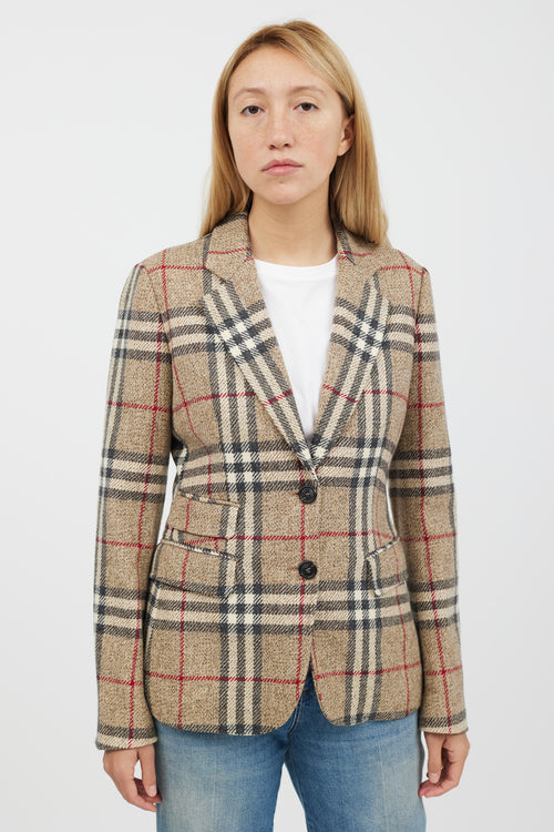 Burberry Beige & Multicolour Cashmere Nova Check Blazer