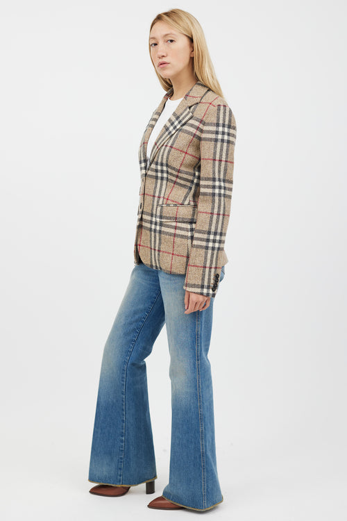 Burberry Beige & Multicolour Cashmere Nova Check Blazer
