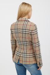 Burberry Beige & Multicolour Cashmere Nova Check Blazer
