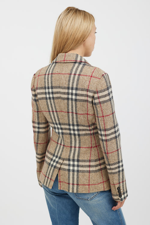 Burberry Beige & Multicolour Cashmere Nova Check Blazer