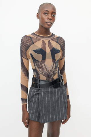 Burberry Beige & Navy Mermaid Tail Print Bodysuit