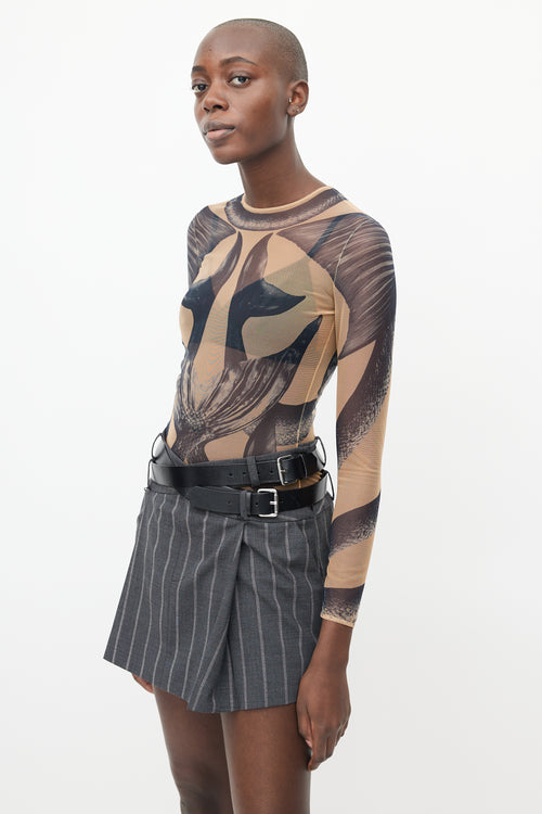 Burberry Beige & Navy Mermaid Tail Print Bodysuit