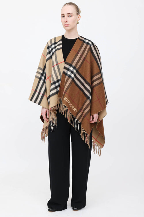 Burberry Nova Check Logo Wool Cape