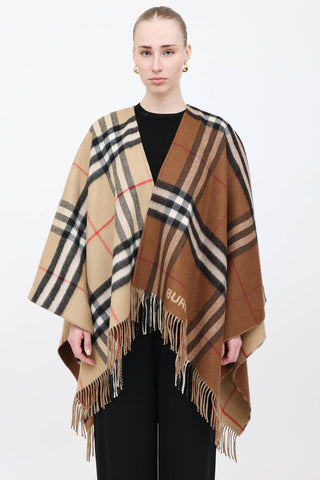Burberry Nova Check Logo Wool Cape