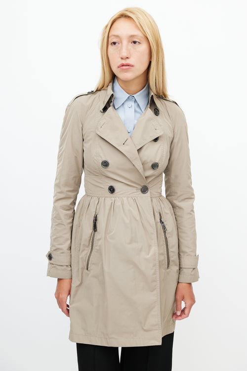 Burberry Beige Nylon Double Breasted Trench Coat
