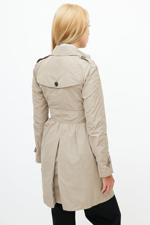 Burberry Beige Nylon Double Breasted Trench Coat