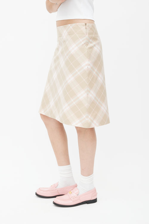 Burberry Beige & Pink Plaid Skirt