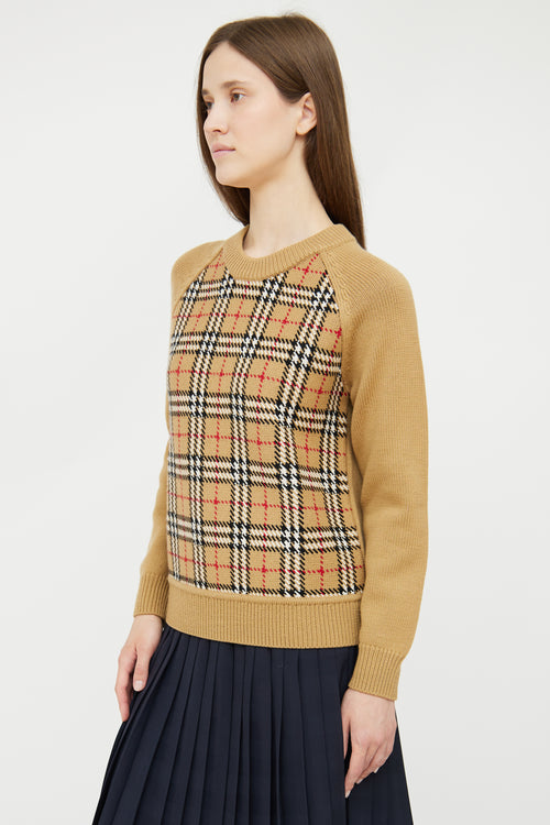 Burberry Brown & Multi Check Wool Sweater