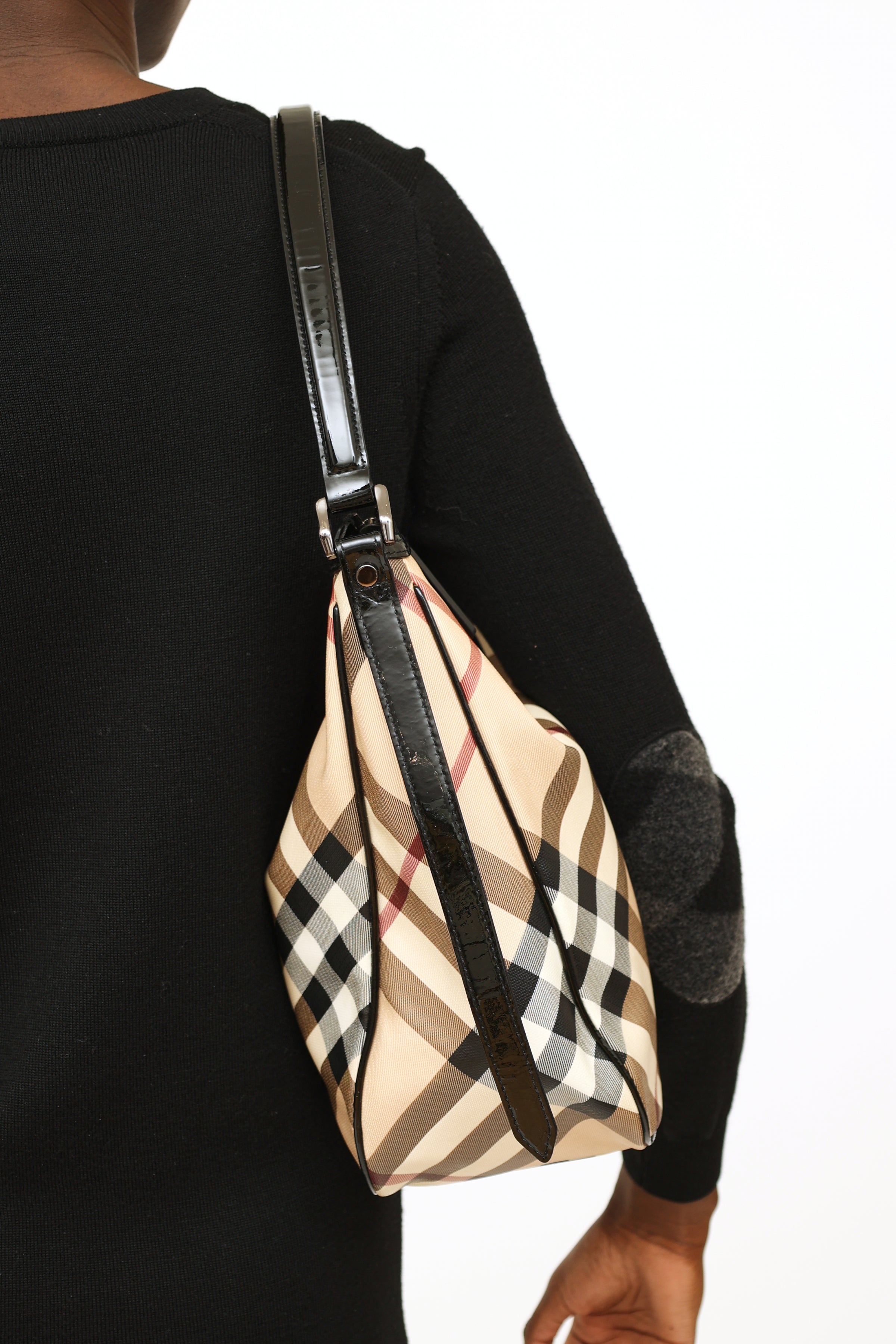 BURBERRY Nova Check Shoulder Bag Leather×Canvas Nylon Beige mini
