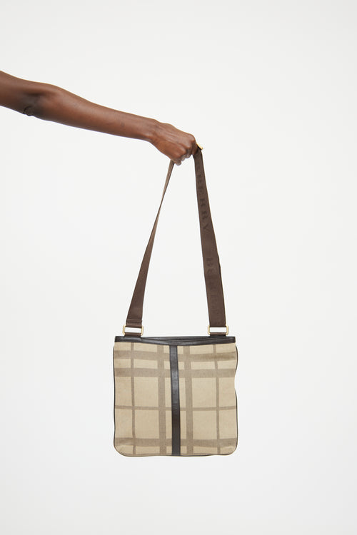 Burberry Brown & Beige Leather Trim Messenger Bag