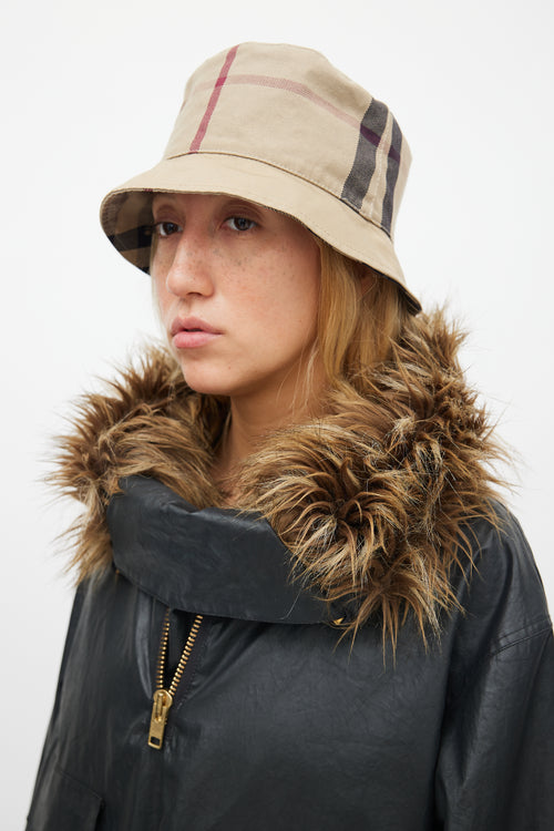Burberry Beige & Red Plaid Bucket Hat