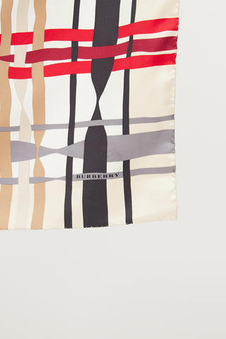 Burberry Beige & Red Check Silk Scarf