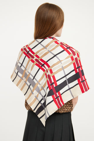 Burberry Beige & Red Check Silk Scarf
