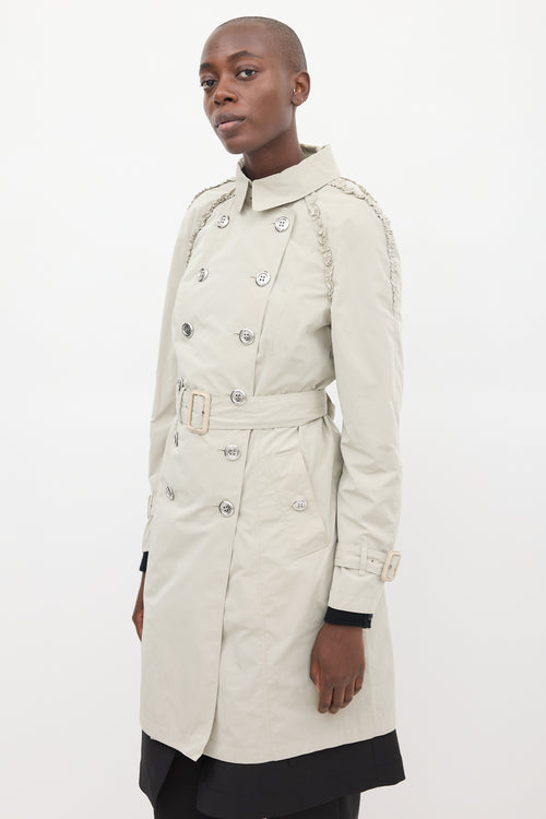 Burberry Beige Ruffle Trim Belted Coat