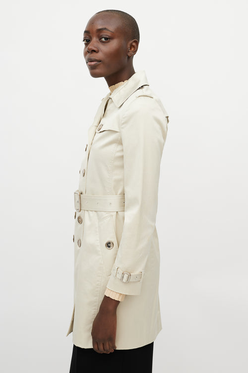 Burberry Beige Silver Double Breasted Trench Coat