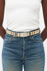 Burberry Beige & Silver Leather Nova Check Belt