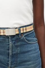 Burberry Beige & Silver Leather Nova Check Belt