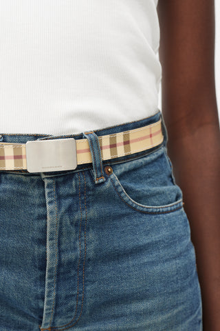 Burberry Beige & Silver Leather Nova Check Belt