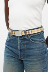 Burberry Beige & Silver Leather Nova Check Belt