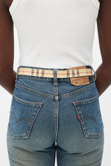 Burberry Beige & Silver Leather Nova Check Belt
