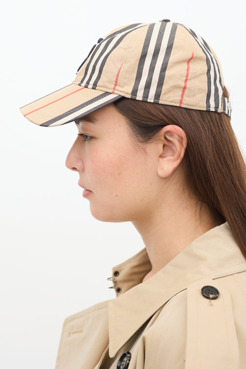 Burberry Beige Striped TB Monogram Embroidered Baseball Cap