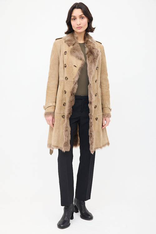 Burberry Beige Suede & Shearling Trench Coat