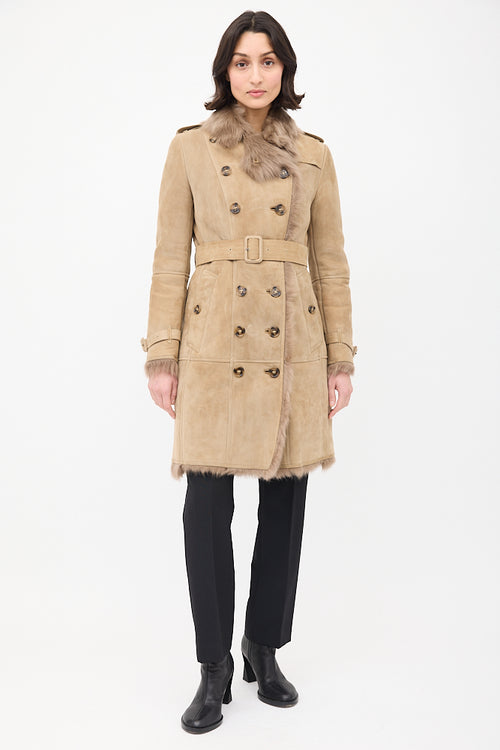 Burberry Beige Suede & Shearling Trench Coat