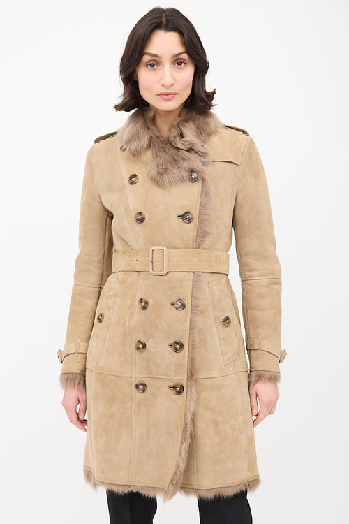 Burberry Beige Suede & Shearling Trench Coat