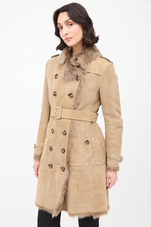 Burberry Beige Suede & Shearling Trench Coat