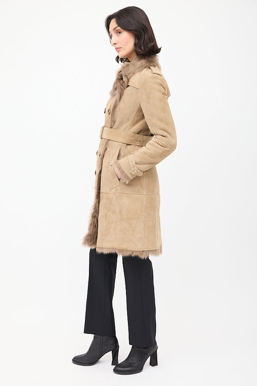 Burberry Beige Suede & Shearling Trench Coat