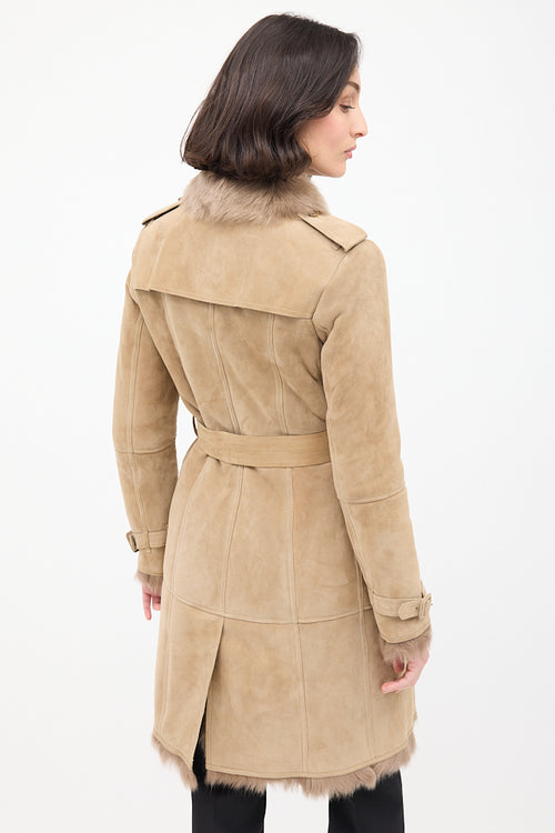 Burberry Beige Suede & Shearling Trench Coat