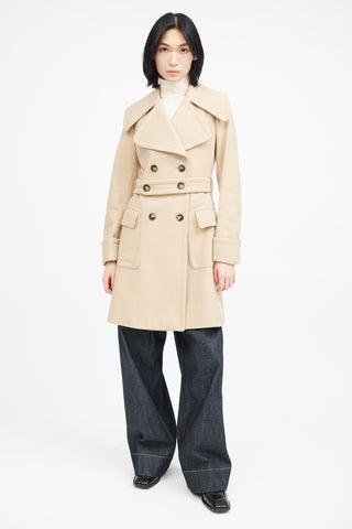 Burberry Beige Wool Belted Double Breasted Coat