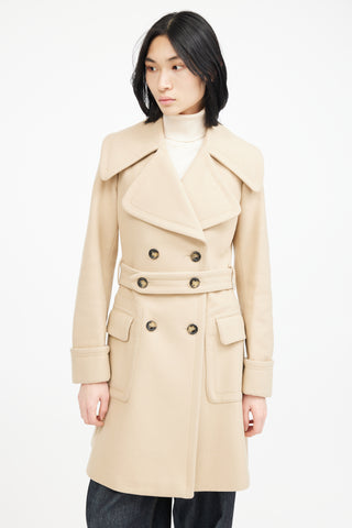 Burberry Beige Wool Belted Double Breasted Coat